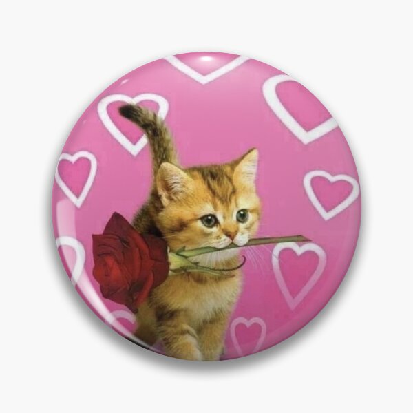 Item preview, sweet kitty with roses and hearts pin designed and sold by saturnirl.