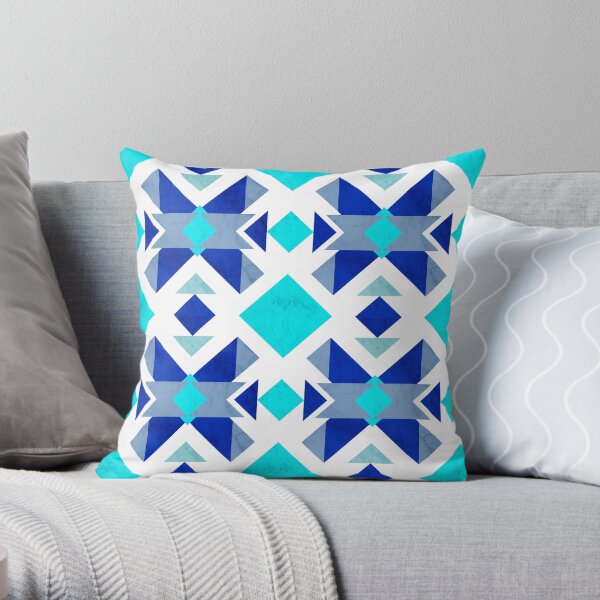 Blue geometry with marble Throw Pillow