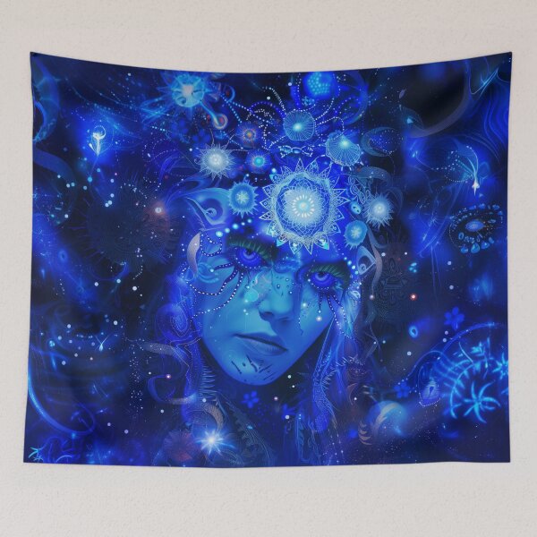 Item preview, Ethereal Blue Cosmic Goddess Art - Trippy Visionary Design designed and sold by Mystikos Art.