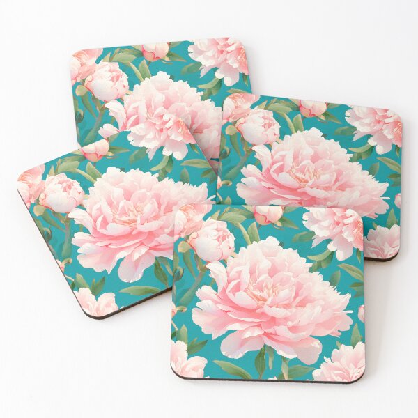 Item preview, Watercolor Peonies flowers pattern on light green-blue designed and sold by DariyaDell.