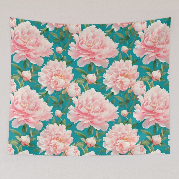 Item preview, Watercolor Peonies flowers pattern on light green-blue designed and sold by DariyaDell.