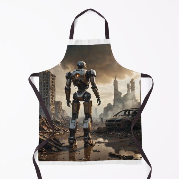 Item preview, robot standing in a dystopian cityscape after the end of human civilization designed and sold by dimitrisbar.