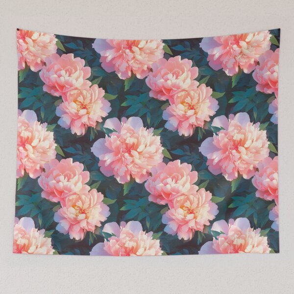 Item preview, Watercolor Peonies flowers pattern on navi green-blue designed and sold by DariyaDell.
