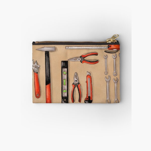 Item preview, Set of hand drawn hand tools on brown background designed and sold by alexvioletart.