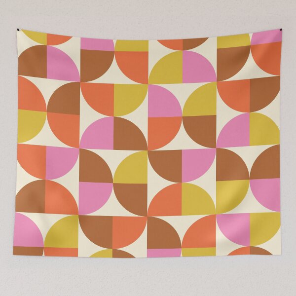 Item preview, Mid Century Half Circles in Orange, Pink, Mustard Yellow and Brown  designed and sold by Yasminepatterns .