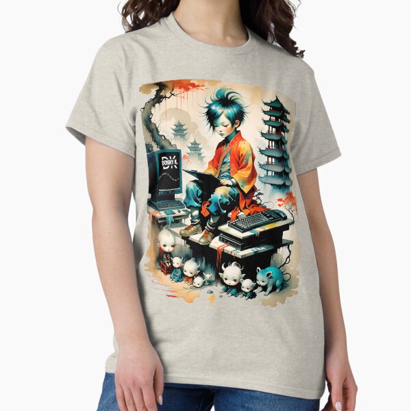 Traditional Chinese retro computing vs modern tablet Classic T-Shirt