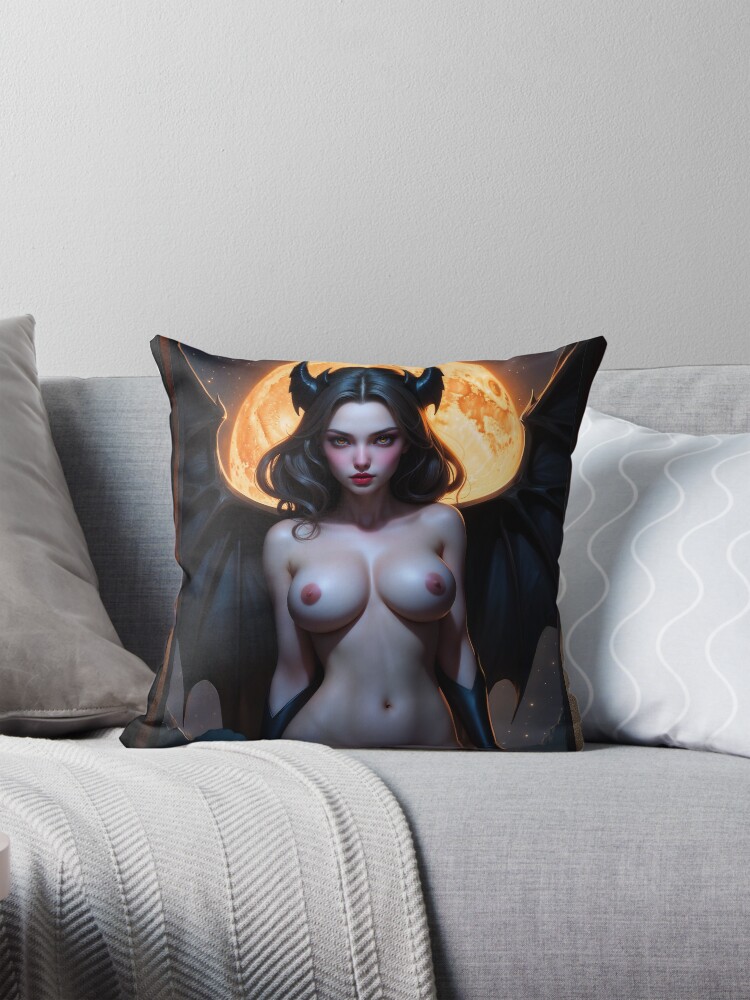 Nude Portrait Of The Enchanting Vampire Queen Under a Full Moon AI Concept Art by Xzendor7 4 Nude Portrait Of The Enchanting Vampire Queen Under a Full Moon Captivating AI Concept Art by Xzendor7 Decorative Art Print Throw Pillow