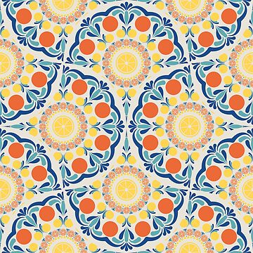 Artwork thumbnail, Aegean Summer Oranges And Lemons Art Deco Fans by Triplicate Limited