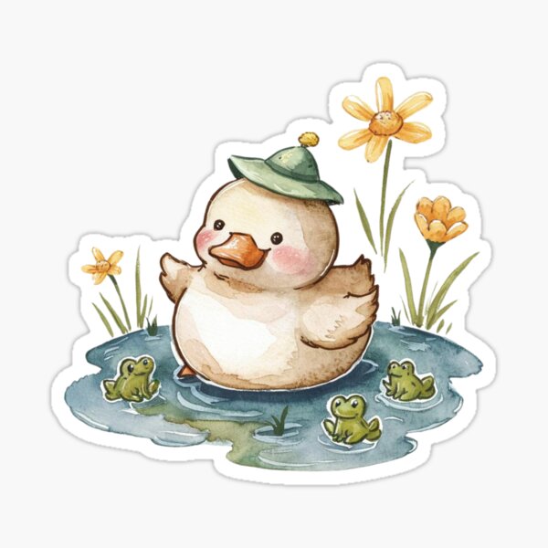 Item preview, Adorable Duck with Frogs in Pond designed and sold by Kwanbaba21.