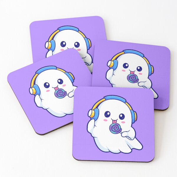 Item preview, Cute Ghost Eating Lollipop Candy with Headphones Cartoon Vector Icon Illustration designed and sold by hjian8219.