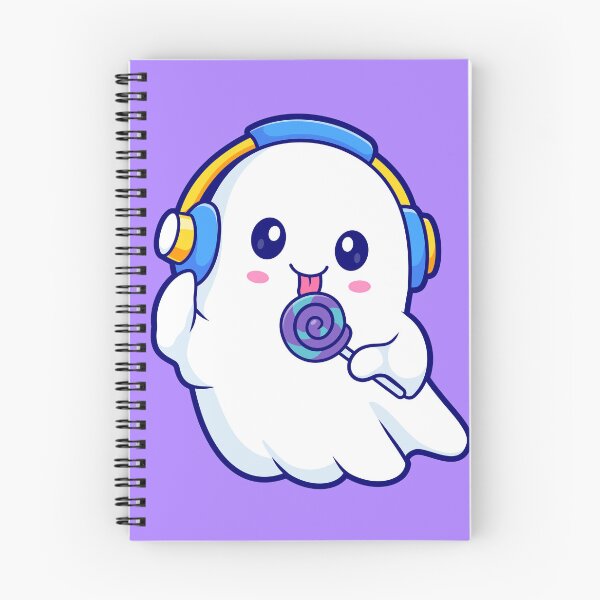 Item preview, Cute Ghost Eating Lollipop Candy with Headphones Cartoon Vector Icon Illustration designed and sold by hjian8219.