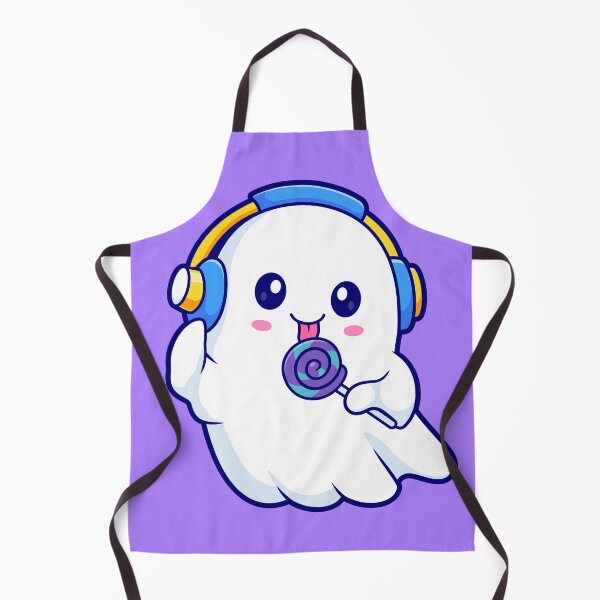 Item preview, Cute Ghost Eating Lollipop Candy with Headphones Cartoon Vector Icon Illustration designed and sold by hjian8219.