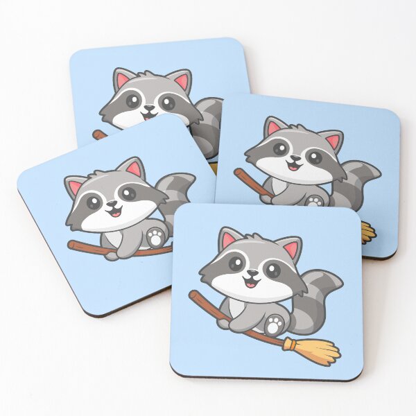 Item preview, Cute Raccoon Flying with Magic Broom Cartoon Vector Icon Illustration designed and sold by hjian8219.