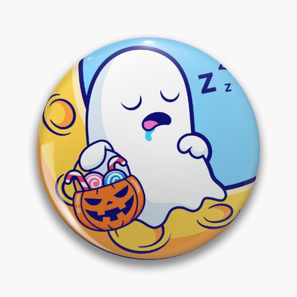 Item preview, Cute Ghost Sleeping on Moon with Candy Pumpkin Basket Cartoon Vector Icon Illustration designed and sold by hjian8219.