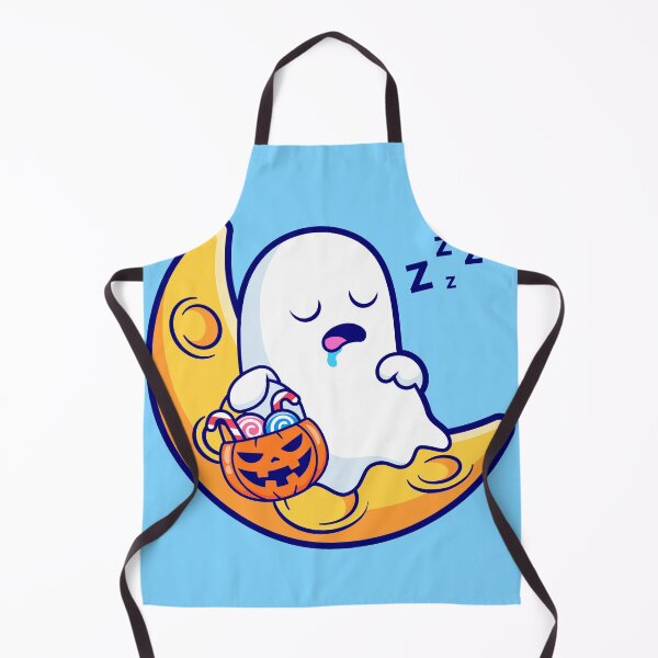 Item preview, Cute Ghost Sleeping on Moon with Candy Pumpkin Basket Cartoon Vector Icon Illustration designed and sold by hjian8219.