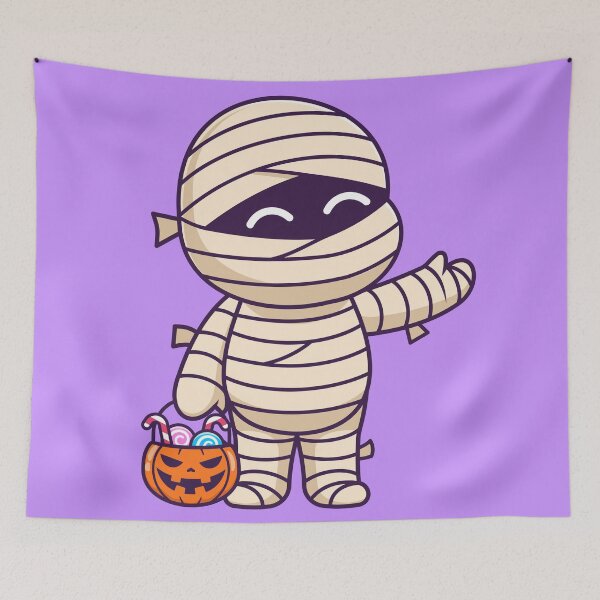 Item preview, Cute Mummy Bringing Candy with Pumpkin Basket Cartoon Vector Icon Illustration designed and sold by hjian8219.