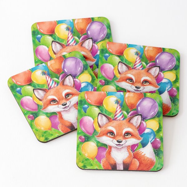 Item preview, Birthday Celebration. Birthday Fox. Adorable fox, birthday balloons, watercolor fox, fox drawing, floral fox designed and sold by FoxVibes.
