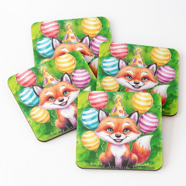 Item preview, Birthday Celebration. Birthday Fox. Adorable fox, birthday balloons, watercolor fox, fox drawing, floral fox designed and sold by FoxVibes.