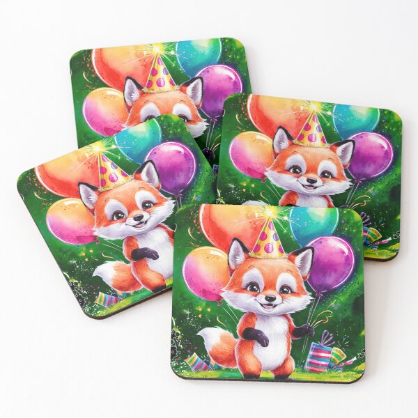 Item preview, Birthday Celebration. Birthday Fox. Adorable fox, birthday balloons, watercolor fox, fox drawing, floral fox designed and sold by FoxVibes.