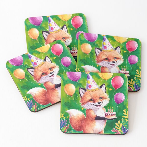 Item preview, Birthday Celebration. Birthday Fox. Adorable fox, birthday balloons, watercolor fox, fox drawing, floral fox designed and sold by FoxVibes.