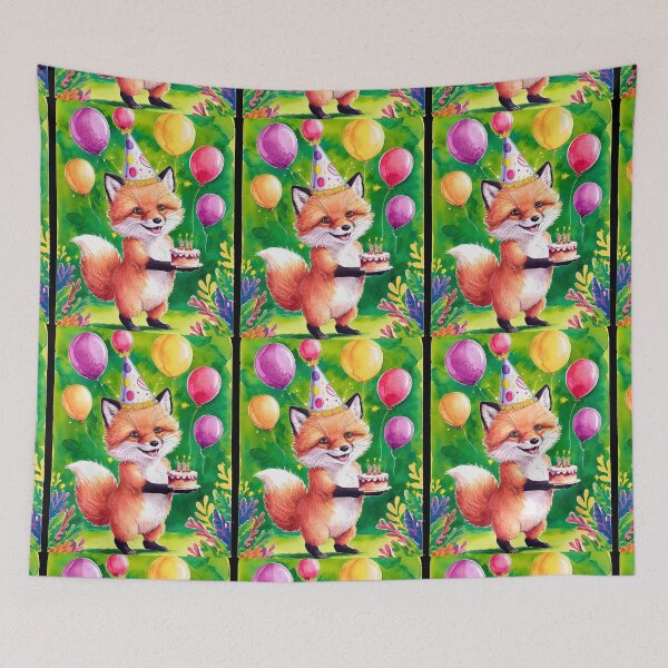Item preview, Birthday Celebration. Birthday Fox. Adorable fox, birthday balloons, watercolor fox, fox drawing, floral fox designed and sold by FoxVibes.