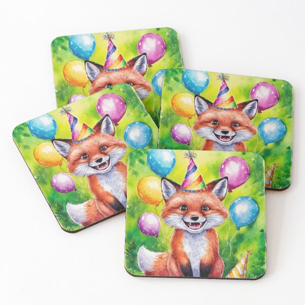 Item preview, Birthday Celebration. Birthday Fox. Adorable fox, birthday balloons, watercolor fox, fox drawing, floral fox designed and sold by FoxVibes.