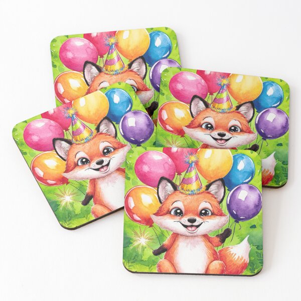 Item preview, Birthday Celebration. Birthday Fox. Adorable fox, birthday balloons, watercolor fox, fox drawing, floral fox designed and sold by FoxVibes.