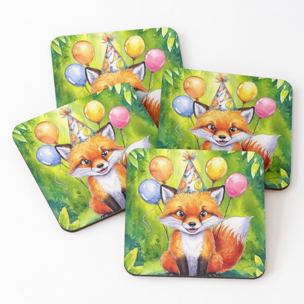 Item preview, Birthday Celebration. Birthday Fox. Adorable fox, birthday balloons, watercolor fox, fox drawing, floral fox designed and sold by FoxVibes.