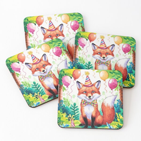 Item preview, Birthday Celebration. Birthday Fox. Adorable fox, birthday balloons, watercolor fox, fox drawing, floral fox designed and sold by FoxVibes.