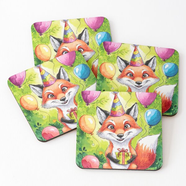 Item preview, Birthday Celebration. Birthday Fox. Adorable fox, birthday balloons, watercolor fox, fox drawing, floral fox designed and sold by FoxVibes.