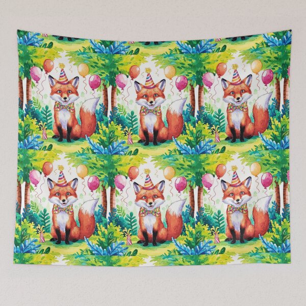 Item preview, Birthday Celebration. Birthday Fox. Adorable fox, birthday balloons, watercolor fox, fox drawing, floral fox designed and sold by FoxVibes.