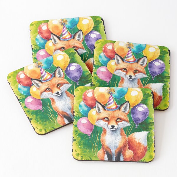 Item preview, Birthday Celebration. Birthday Fox. Adorable fox, birthday balloons, watercolor fox, fox drawing, floral fox designed and sold by FoxVibes.