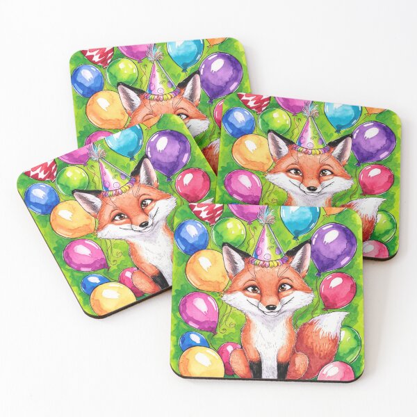 Item preview, Birthday Celebration. Birthday Fox. Adorable fox, birthday balloons, watercolor fox, fox drawing, floral fox designed and sold by FoxVibes.