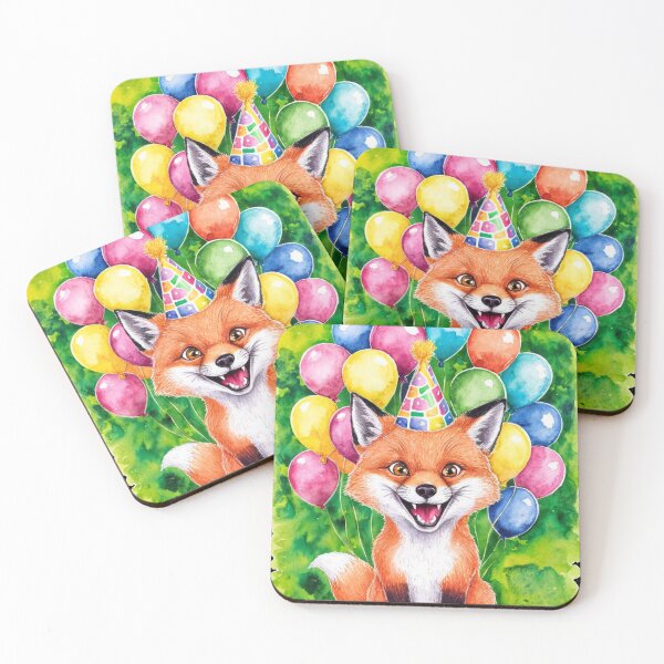 Item preview, Birthday Celebration. Birthday Fox. Adorable fox, birthday balloons, watercolor fox, fox drawing, floral fox designed and sold by FoxVibes.