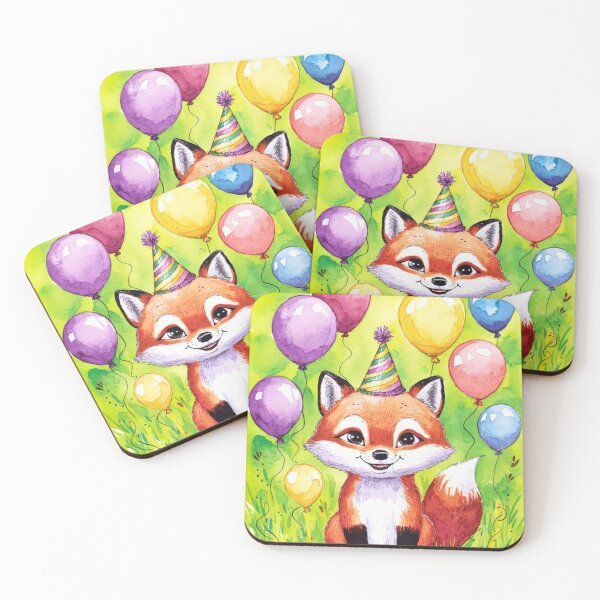 Item preview, Birthday Celebration. Birthday Fox. Adorable fox, birthday balloons, watercolor fox, fox drawing, floral fox designed and sold by FoxVibes.