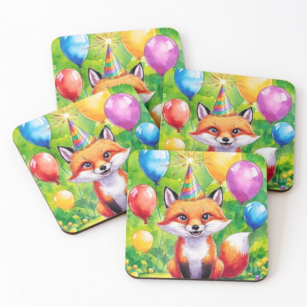 Item preview, Birthday Celebration. Birthday Fox. Adorable fox, birthday balloons, watercolor fox, fox drawing, floral fox designed and sold by FoxVibes.