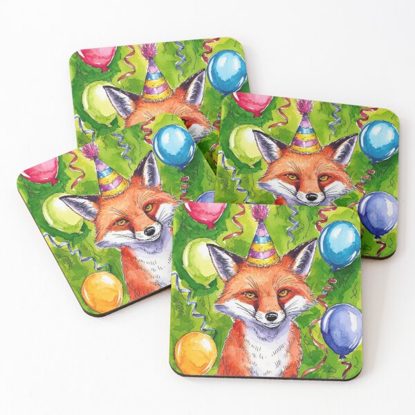 Item preview, Birthday Celebration. Birthday Fox. Adorable fox, birthday balloons, watercolor fox, fox drawing, floral fox designed and sold by FoxVibes.