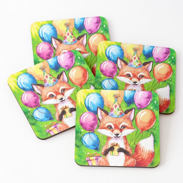 Item preview, Birthday Celebration. Birthday Fox. Adorable fox, birthday balloons, watercolor fox, fox drawing, floral fox designed and sold by FoxVibes.