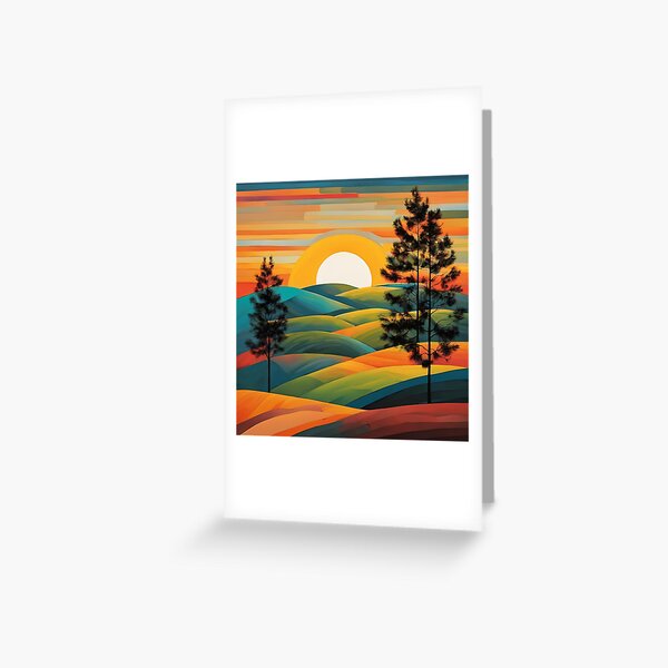 Item preview, Modern Art Sunrise Hills With Trees designed and sold by SeaStarAlex.