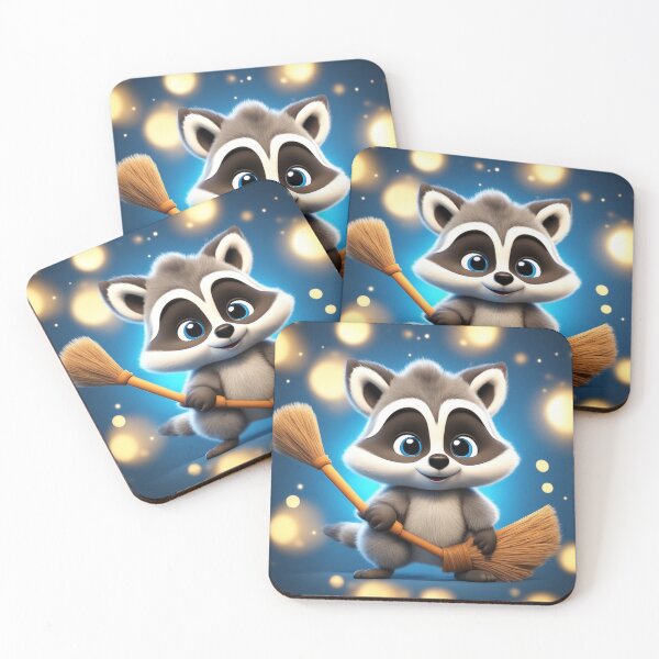 Item preview, Cute Raccoon Flying with Magic Broom Cartoon Vector Icon Illustration designed and sold by hjian8219.