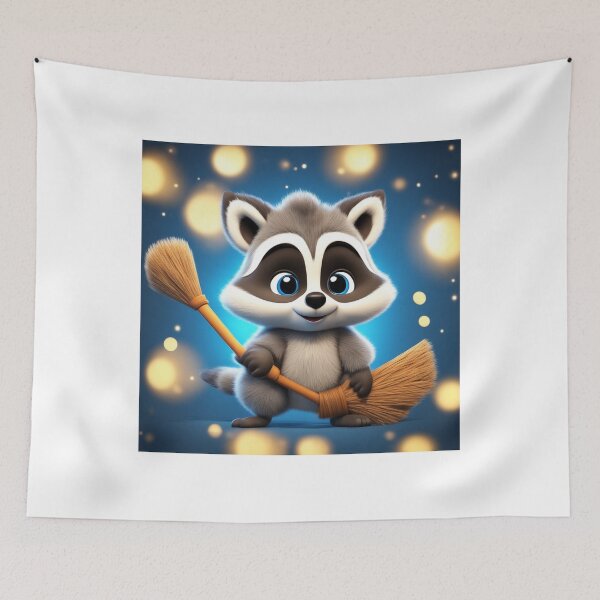 Item preview, Cute Raccoon Flying with Magic Broom Cartoon Vector Icon Illustration designed and sold by hjian8219.