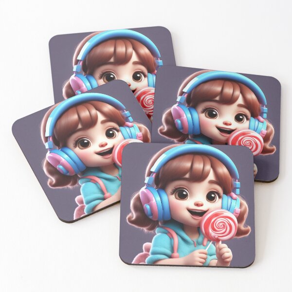 Item preview,  Cute Ghost Eating Lollipop Candy with Headphones Cartoon Vector Icon Illustration designed and sold by hjian8219.