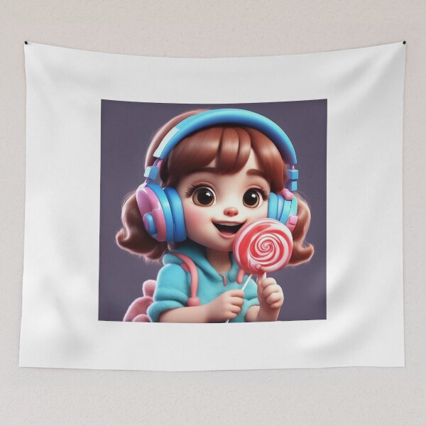 Item preview,  Cute Ghost Eating Lollipop Candy with Headphones Cartoon Vector Icon Illustration designed and sold by hjian8219.