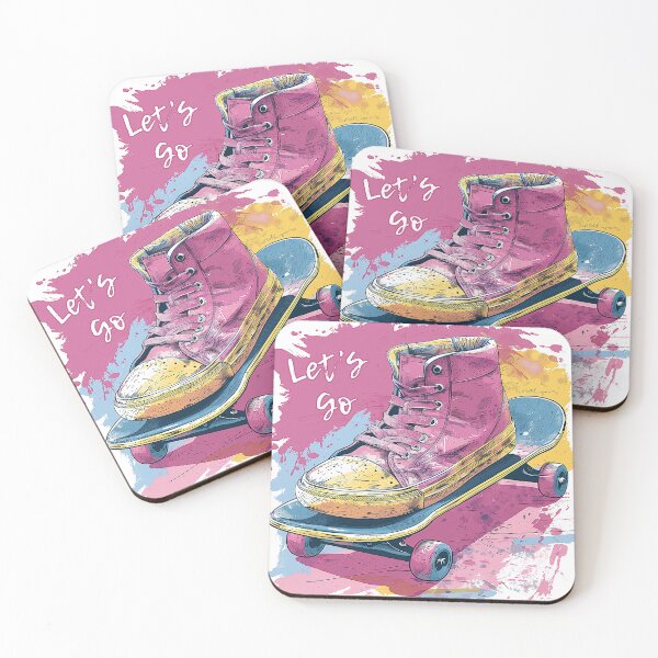 Item preview, Let's Go - 1980s Retro Skate Culture Skateboarding Design with Skate Girl Pastel Colors designed and sold by YardWest.