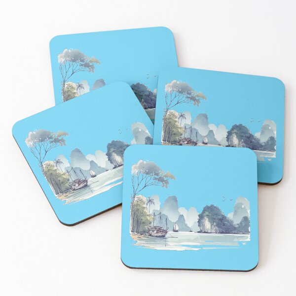 Item preview, Ha Long Bay Vietnam - Minimalist 3D Sketch in Bold Watercolor,   designed and sold by PaintMeWorld.