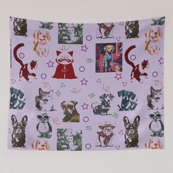 Item preview, Pet Parade: Adorable Dog and Cat Pattern: Raspberry Sorbet designed and sold by purrfect pattern.