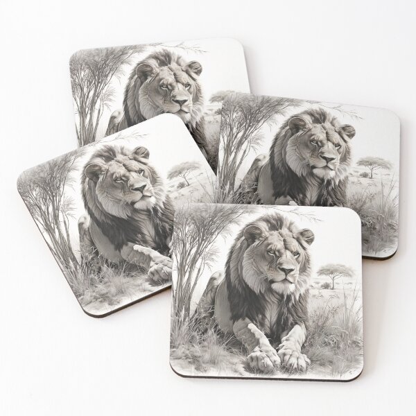 Item preview, Black and white lion pencil drawing designed and sold by Pencil-Art.