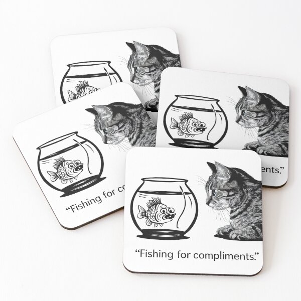 Item preview, Black and white illustration featuring a cat and a fish designed and sold by coolt-sherit.