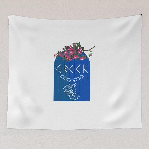 Item preview, Santorini Greece Blue Door with Pink Bougainvillea designed and sold by Dikshant Goyal.