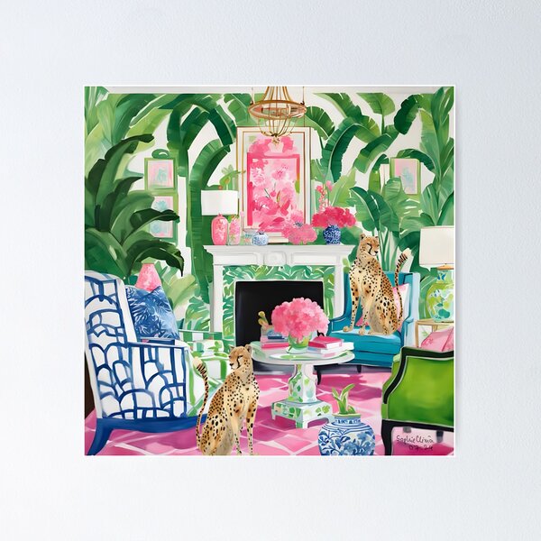 Item preview, Cheetahs in preppy Palm Beach interior designed and sold by SophieClimaArt.